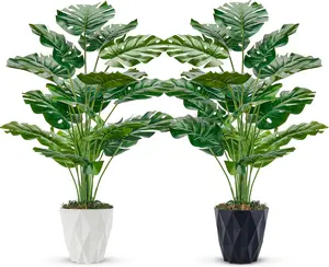 Der Rose 2 Pack 28" Fake Plants Large Artificial Monstera Faux Plants Indoor with White and Black Pots for Home Office Living Room Decor