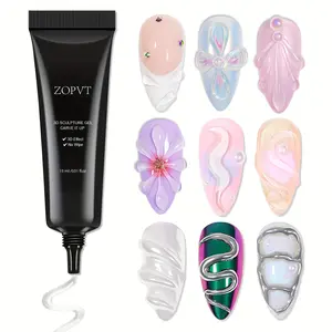 Zopvt 3D Nail Art Gel Polish, Chrome Nails Powder & Rhinestones Set, 4-In-1 No-Wipe Gel, UV Curing Needed, Home Manicure Kit