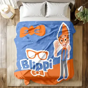Blippi Themed Printed Blanket with Bright Cartoon Character & Icon Prints - Super Soft & Skin-friendly, Long-lasting & Quick-drying, Machine Washable, Multi-Size for Kids’ Bed, Sofa, Gift for Blippi Fans, Cartoon Pattern Blanket