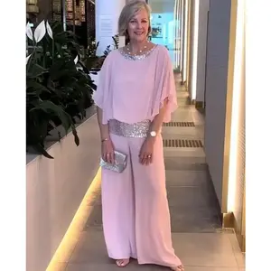 Two Piece Set Pant Suits Mother of The Bride Dressy Wedding Guest Chiffon Flowy Elegant Women Formal Outfits Clothes Baggy