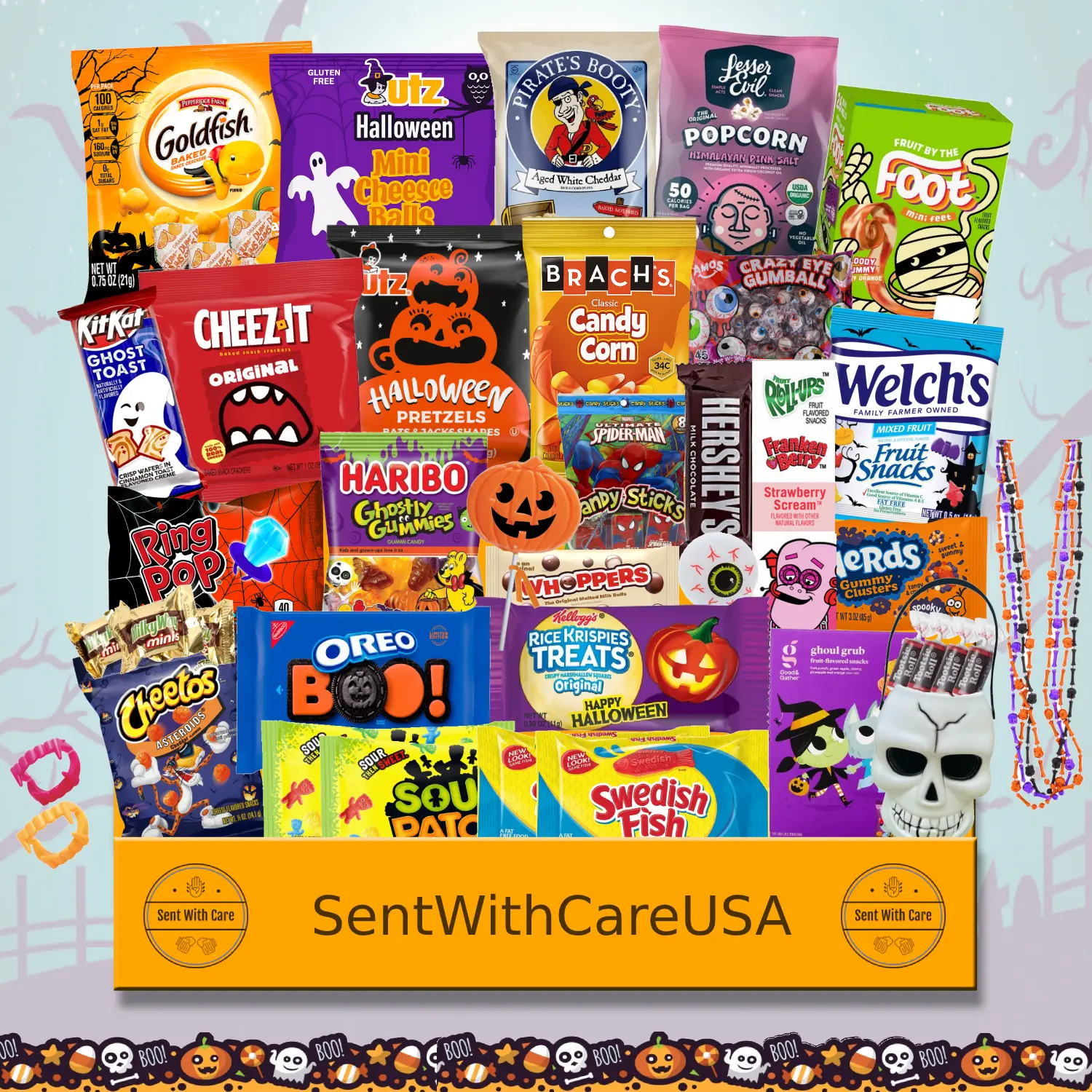 Halloween Gift Box with Candy & Snacks | Boo Basket for Kids & Grandkids | Trick or Treat Care Package & Candy Box