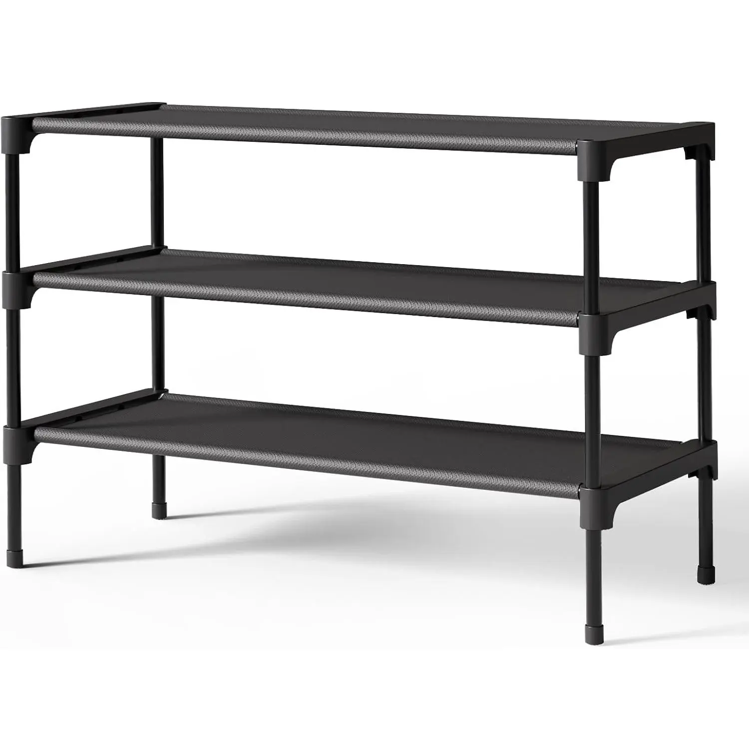 Shoe Rack - Non-Woven Shoe Rack Shelf, Shoe Organizer for Closet, Entryway, Garage & Corridor, Stackable Shoe Shelves, 27.5" Wide - 3 Tier, Black