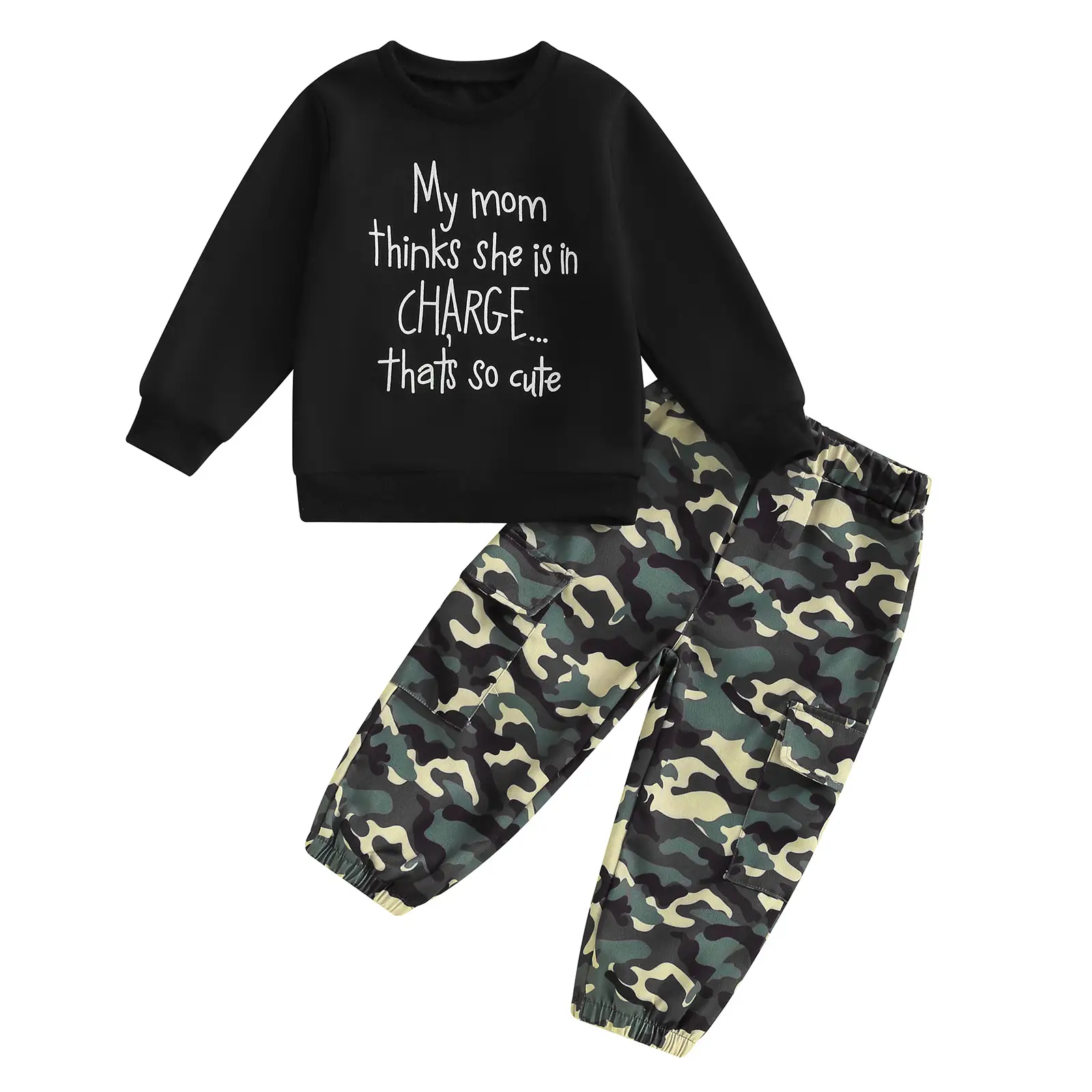 Canrulo Toddler Baby Boy Fall Winter Clothes Letter Print Long Sleeve Tops Camouflage Cargo Pants Outfits