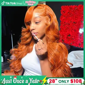 Bling Hair 30 32 Inch Colored Orange Ginger Human Hair Lace Frontal Wigs Body Wave 13x6 13x4 HD Lace Frontal Wig Pre Plucked Loose Wave Brazilian Transparent Lace Wig 180% Density Clearence Sale TikTokShopBlackFriday