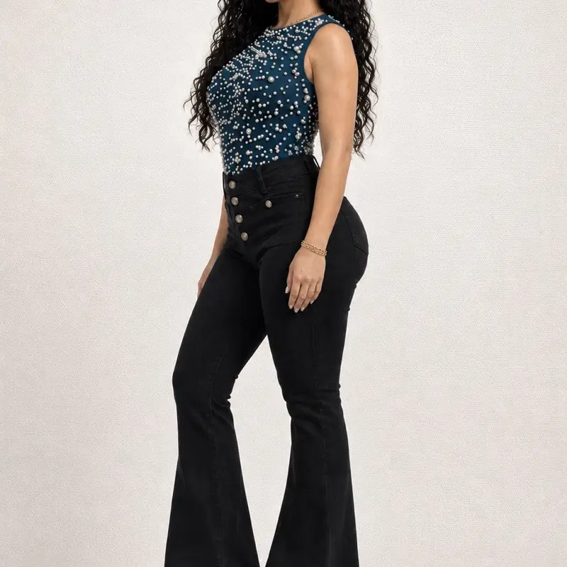 A4783 Women's Pearl Luxe Bodysuit, Womenswear Top with Elegance Design