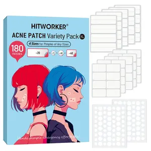 Hitworker Xl Acne Patch Variety Pack, 180 Count Hydrocolloid Pimple Patches, 4 Sizes, Face & Body, Invisible Blemish Stickers