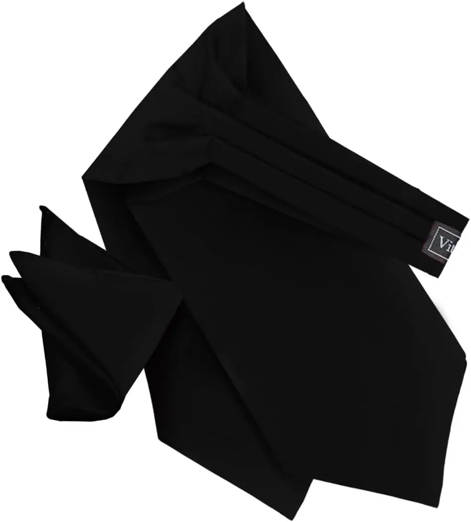 Solid Satin Ascot Tie & Pocket Square Set for Men - Ascot Cravat & Handkerchief Set