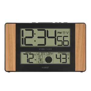 Atomic Digital Clock with Outdoor Temperature, Wood Oak