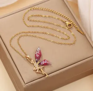 N66- 316L Stainless Colorful Flower Elf Pendant Necklace!