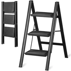 Step Ladder Folding 3 Step Stool w/Wide Anti-Slip Pedal 330lbs Lightweight Black