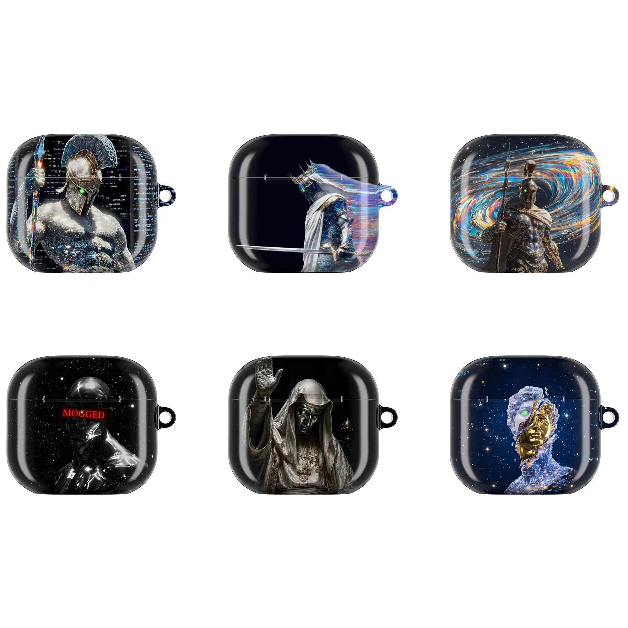 Futuristic Cyber Warrior Space Knight AirPods Case, Dark Fantasy Sci Fi Armor Protective Cover for AirPods 2, AirPods 3, AirPods 4, AirPods Pro 1, AirPods Pro 2, AirPods Pro 3, Shockproof Hard Shell Earbuds Case, Gamer Gift and Cosmic Tech Accessory