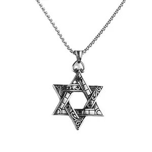 Trending Men's Double-Sided Star of David Pendant in Titanium Steel Korean-Style Hip-Hop Personalized Necklace Set for Students Gift Exquisite Fashionable Jewelry