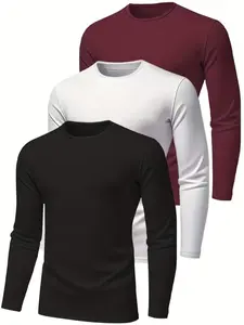 Men's Long Sleeve T-Shirt Set, Plain, Classic Casual Loose Fit, Soft Fabric, Durable Stitching, Round Neck, Fall Wardrobe Essential, Street Style Tees, Streetwear