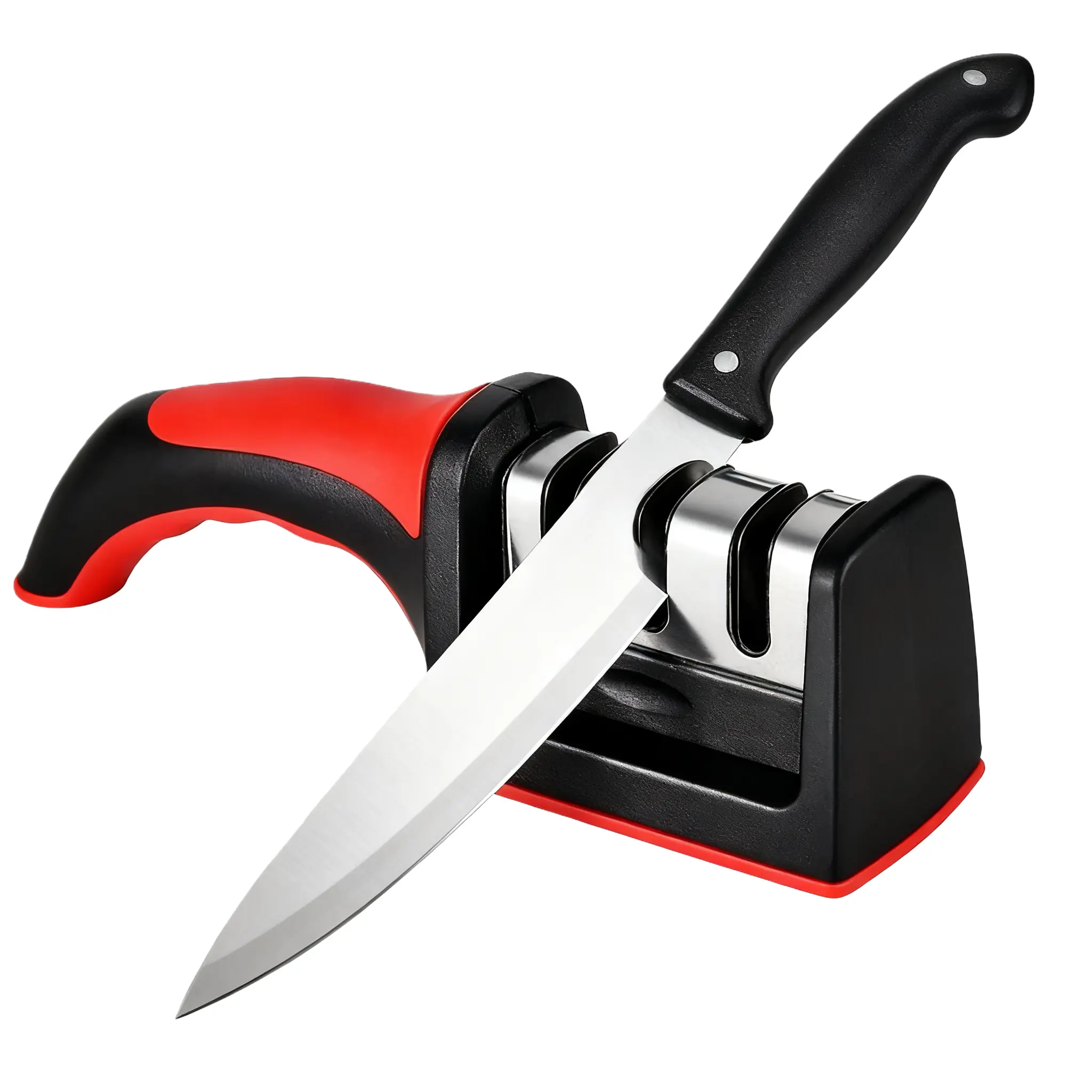 3-Stage Durable Kitchen Knife Sharpener, Ergonomic Compact Design - Ceramic, Stainless Steel Slots for Repairing, Restoring, Polishing Knives & Kitchenware Cutting Tools