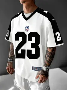 Men's Number Print Round Neck Short Sleeve T-shirt, Loose Casual Versatile Style Graphic Tee, Street Fashion Trendy Top for Summer