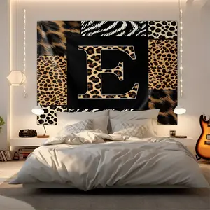 Luxury Wild Custom Letter E-G Leopard Print Tapestry, Geometric Patchwork Wall Hang, Retro Home Decor, Luxury Background Cloth, Unique Gift
