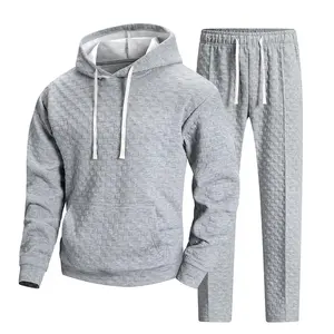 Men’s 2 Piece Textured Hoodie Tracksuit Set Long Sleeve Pullover Sweatshirt & Matching Pants Casual Lounge Outfit for Men