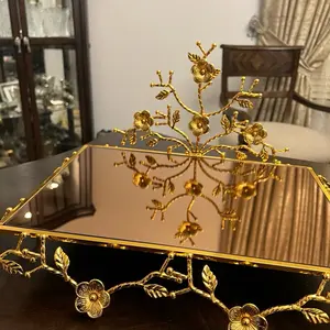 Large Tray/Stand for Tea, Coffee, Dessert - Decorative Design with Floral Accents, Ideal for Display and Organization - Plates