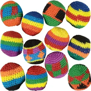 Knit Kickballs for Kids, Set of 12, Cotton Kick Hacky Sacks in Assorted Colors and Patterns, Indoor and Outdoor Toys for Kids and Adults, Retro Office Toys, Goodie Bag Stuffers