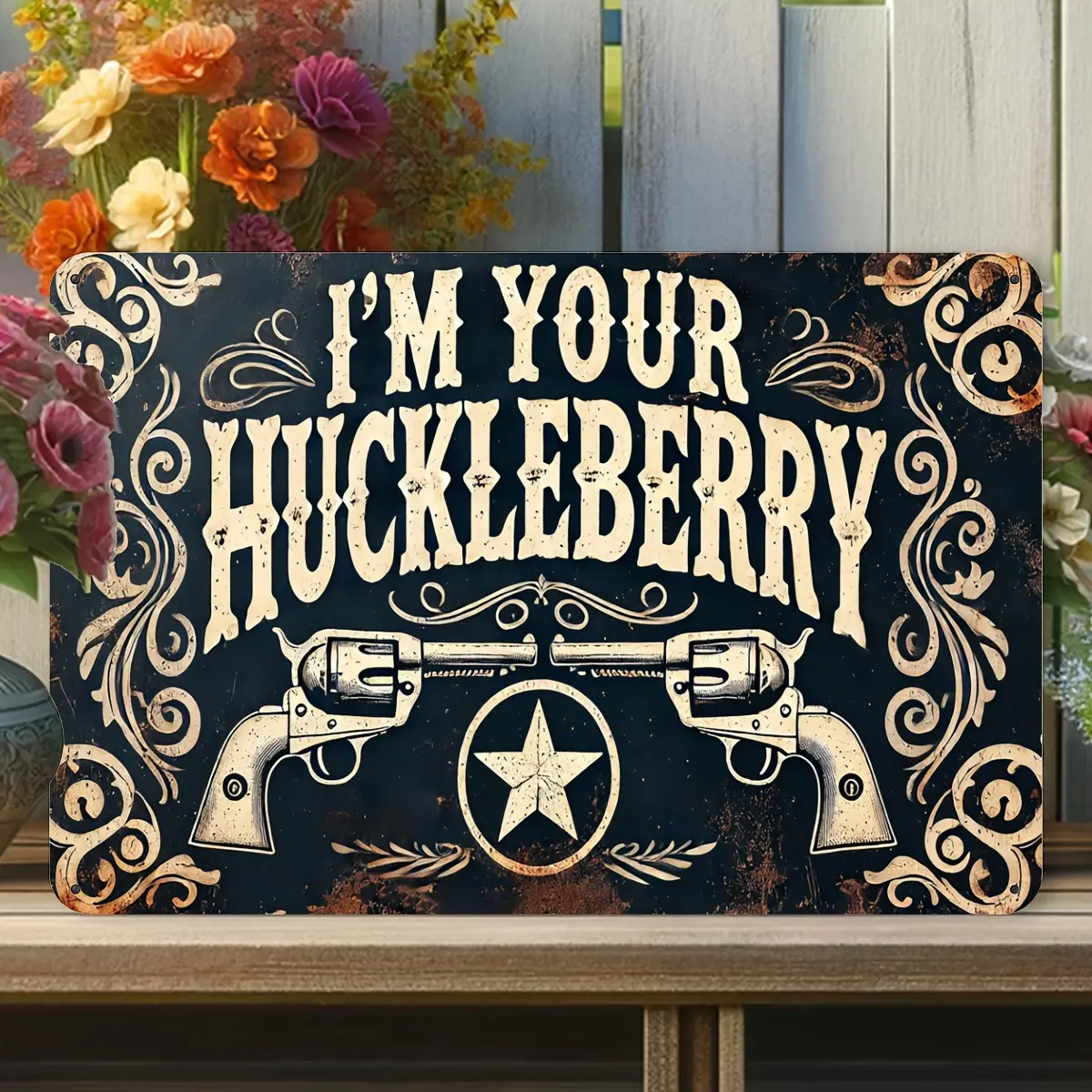 Pack Of 1 Vintage Iron Wall Art "I'M Your Huckleberry" - Western Style Decorative Sign, 8X12 Inches, Antique Carved Foil Welcome Plaque, For Home, Garden, Unique Gift Idea