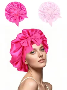 2pcs Satin Bonnet for Sleeping Women Hair Bonnet Night Sleep Cap Wrap for Curly Hair with Adjustable Tie Band
