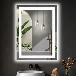 Bathroom Vanity Mirror - Anti-Fog, Dimmable Rectangle Mirror with Front & Backlight, Smart Memory Function, Tempered Glass