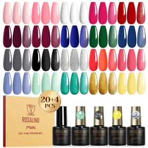 ROSALIND 20 Classic Colors Gel Polish Set with 4pcs Base Coat Glitter&Glossy&Matte Top Coat,Long-Lasting Cutics Cosmetic Gel Polish Manicure Gift Set for Nails Art Starter Set,Need UV Lamp to Dry