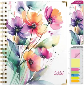 HARDCOVER 2026 Planner, 8.5"x11": 14 Months (November 2025 - December 2026), Daily Weekly Monthly Planner, Yearly Agenda, Bookmark, Pocket Folder and Sticky Note Set (Rainbow Floral)