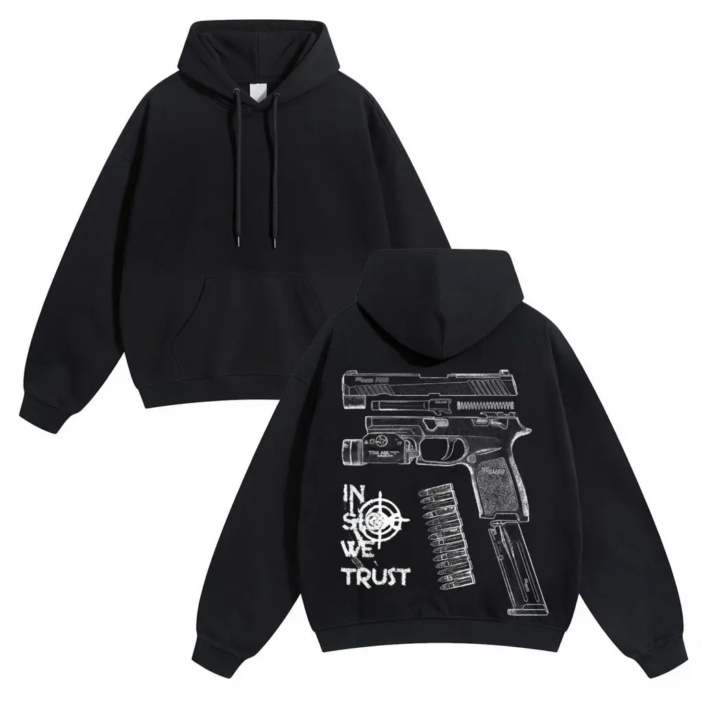 In Glock We Trust 2 Sides Graphic Hoodie - Unisex 100% Cotton Pullover Casual Pockets Daily Wear for Men and Women