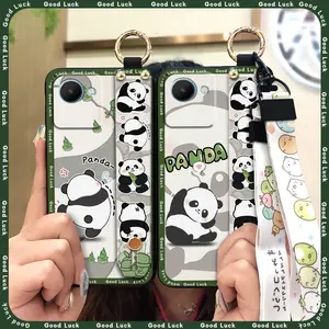 Durable Shockproof Phone Case For OPPO Realme C30S Phone Holder Anti-dust Wrist Strap ring Cute Soft case Kickstand Back Cover protective Silicone Anti-knock Cartoon Waterproof