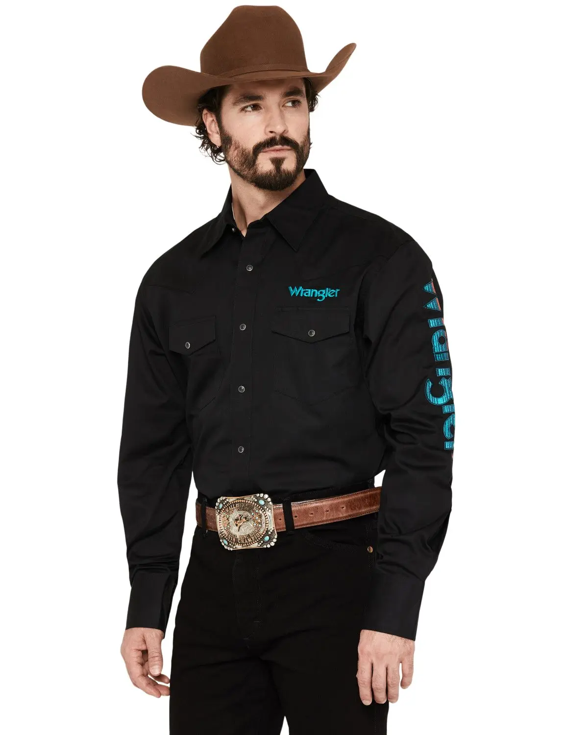 Wrangler Men's Men'S Western Solid Logo Long Sleeve Snap Shirt - 112381987 Wrangler Men's Men'S Western Solid Logo Long Sleeve Snap Shirt - 112381987