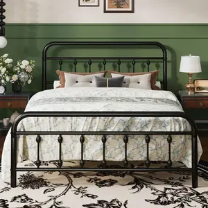 Twin/Full/Queen/King Size Metal Platform Bed Frame With Victorian Style Iron-Art Headboard And Footboard, Easy Assembly, Under Bed Storage, No Box Spring Required, Black