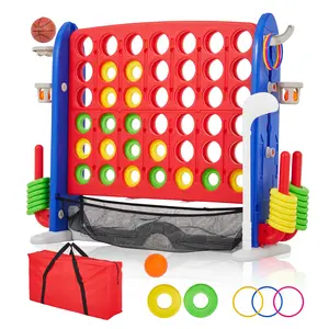 Giant 4-in-1 Connect Game Set, Jumbo 4-to-Score with Basketball Golf & Ring Toss, 3-Level Height Adjustable Yard Game for Kids & Family Indoor Outdoor Gatherings