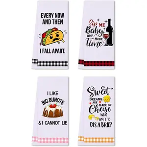 Funny Kitchen Towels, Cute Decorative Dish Towels Sets, Absorbent Waffle Hand Towels, Housewarming Gifts for  , Women, Mom, Set of 4, Funny House Warming Presents, Hostess Gifts