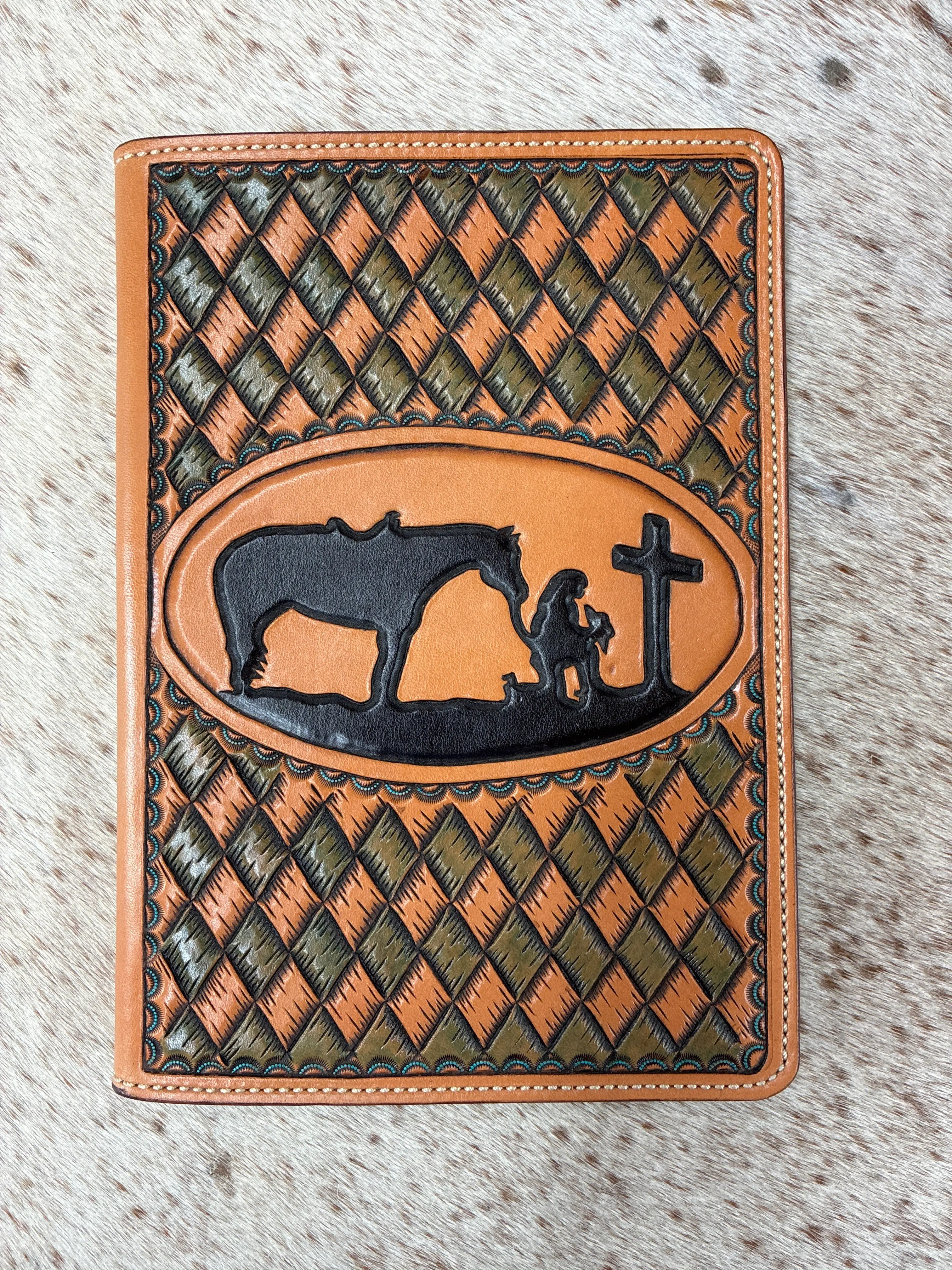 5" x 7" Hand Tooled Leather Notebook - Praying Cowgirl