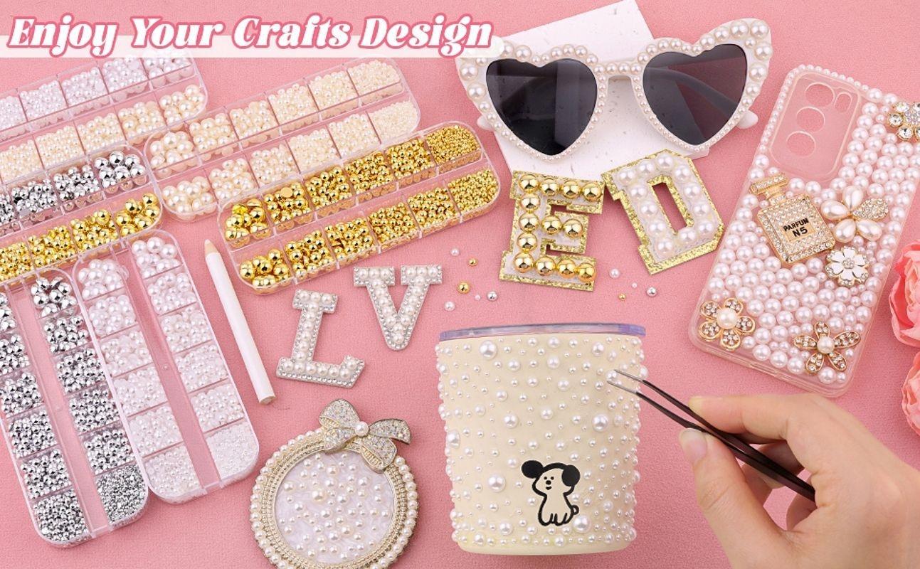 Silver Nail Charms and Gems, Half Round Flatback Pearl Nail Charms, Nail Pearls Rhinestones Kit Silver Beads for Nails with Pencil and Tweezer for DIY Nail Art, Face Makeup and Crafting