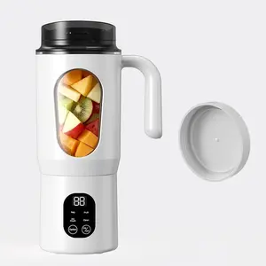 Portable USB Rechargeable Handheld Juice Blender - Li-Ion Battery-Powered Plastic Mini Kitchen Appliance with LED Display, for Smoothies, Ice Crushing (White)