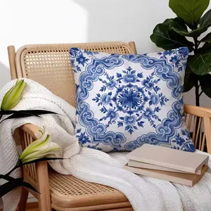 Classical Blue Porcelain Twig Pattern Throw Pillow with Insert, Plush & Full, Removable & Washable, Perfect for Sofa & Bed End, Elevates Elegant Living Room Vibe, Warm Gift for Family