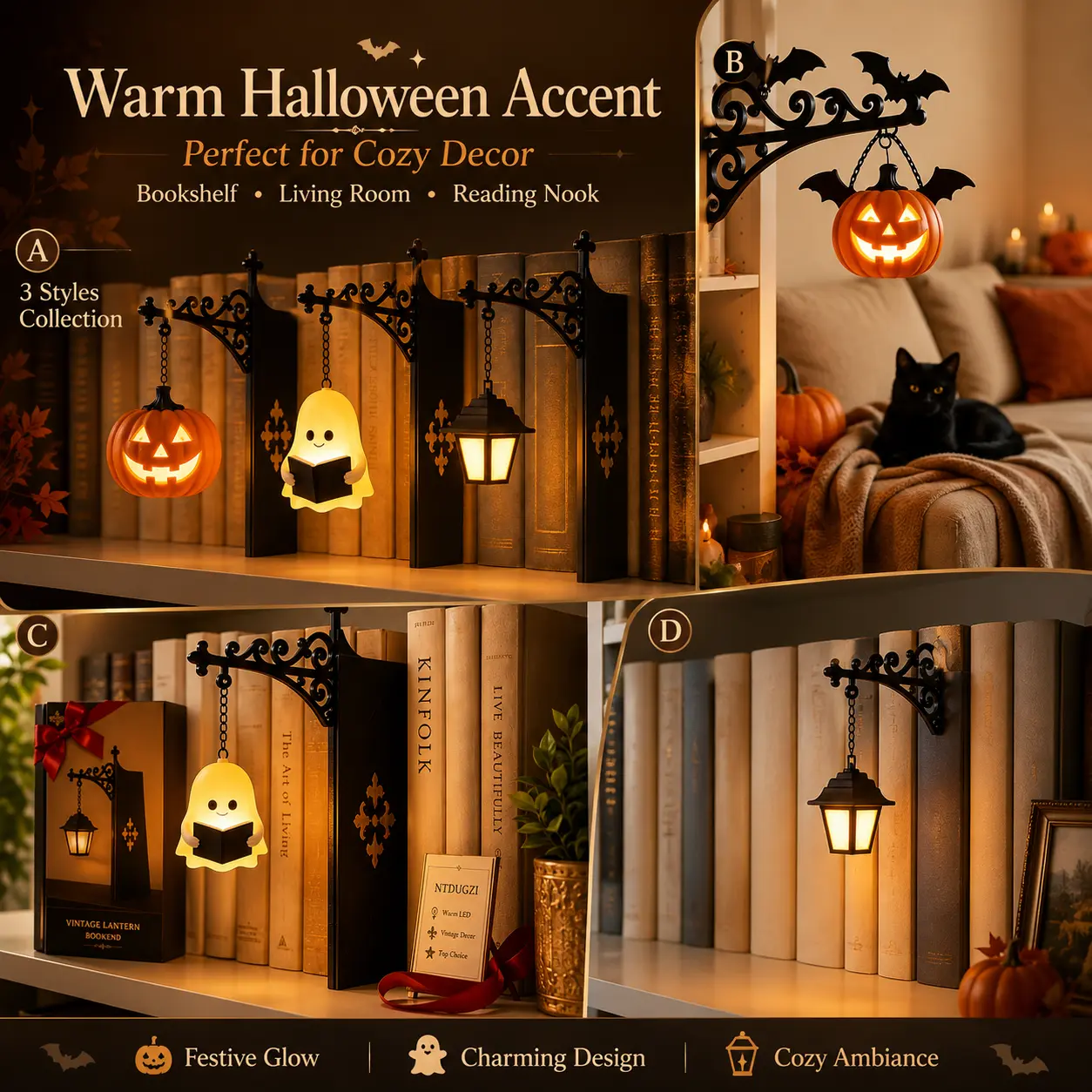 3pcs Library Lantern Decorative Bookshelf Lighting Gothic Scroll, Miniature Hanging Shelf Lamp, Warm LED Nightlight, Reading Nook Literary Decor, Cozy Mini Hanging Decor, Halloween Festive Home Supply decorations
