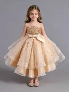 Girls' party dress, children's princess dress, fluffy sequin skirt, wedding dress, performance dress