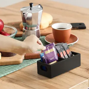 Tea Bag Organizer, Wood Tea Bag Holder with 2 Slots, Extra Wide Compartments for Tea Bags, Tea Caddy, Tea Bar Accessories, Black