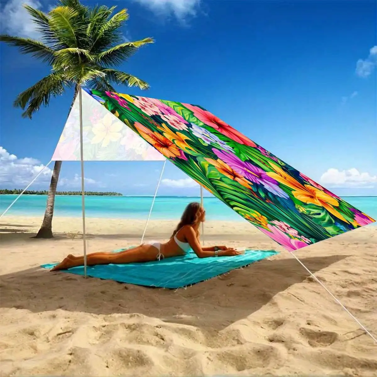#tiktokshopdeal [Bohemian Outdoor Sunshelter] 1pc Bohemian-Style Colorful Floral Sunshelter- 6-Person Outdoor Shade for Garden, Beach, Patio- All-Season Easy Install& Storage(Excludes Poles), Shade for Patio, Garden Sun Protection