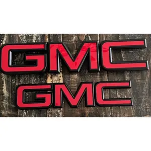 14-19 GMC Sierra Front Grille & Tailgate Letter Replace Logo Emblem Black & Red