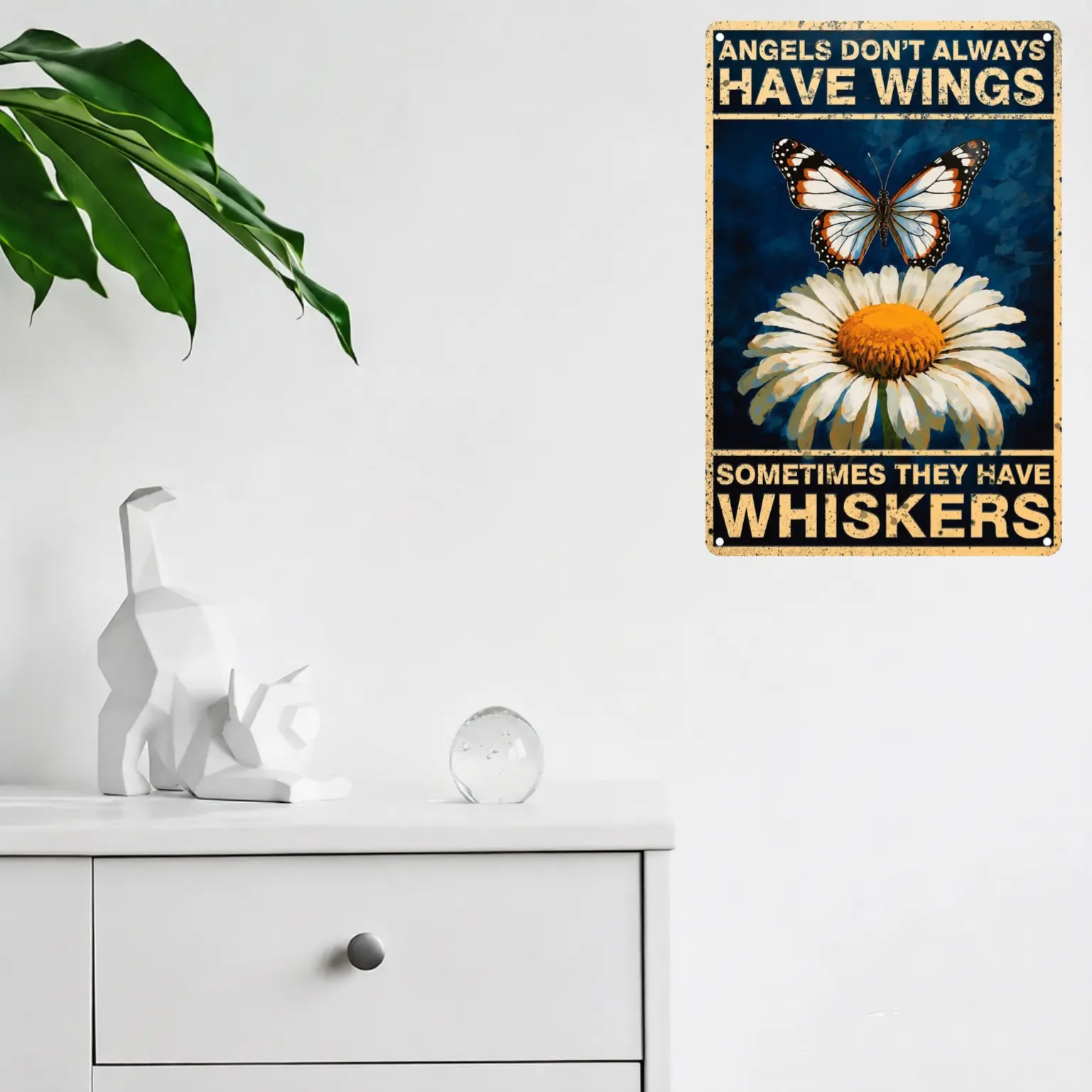 decor Vintage Butterfly Daisy Wall Plaque Angels Don't Always Have Wings Inspirational Metal Sign, 2D Flat, Suitable for Bedroom, Living Room, Outdoor, Bar and Other Spaces, Size 8×12 inches