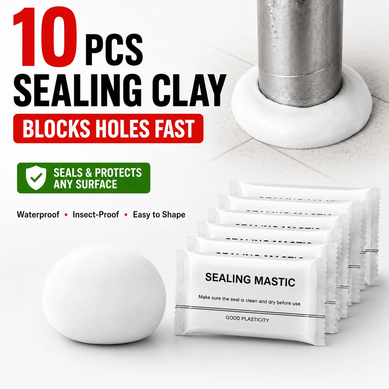 10-Pack All-Purpose Waterproof Sealing Adhesive Clay - Heat-Resistant, Flame-Retardant, Any-Shape Home Repair Putty for DIY Enthusiasts - Airtight Gap Filler, Fast Hole-Blocking for Bathroom & Kitchen Projects, Seals & Protects Any Surface