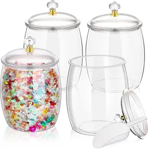 4 count Candy Jars With Lids&Spoons 1/2 Gallon Clear Plastic Cookie Container Large Airtight  Storage Organization Hard Snack Buffet Canister for Wedding Home Decor Kitchen Bar Decoration