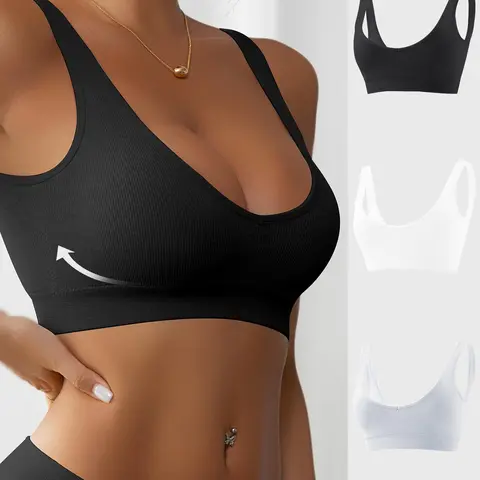 Women's Bra Set, Pure Color Design, Sports Style Elastic Comfortable Skin-Friendly, No Steel Cup, Daily Casual Wear, Stretch Sports Bra, Wireless Sports Bras, 6 Pieces, Seamless Workout, Seamless Sports Bras, Wirefree Sports Bra