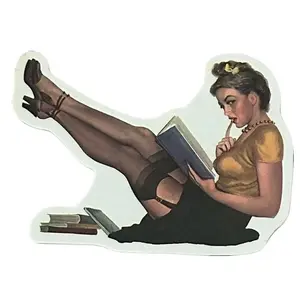 Reading Pinup Girl Retro Sticker