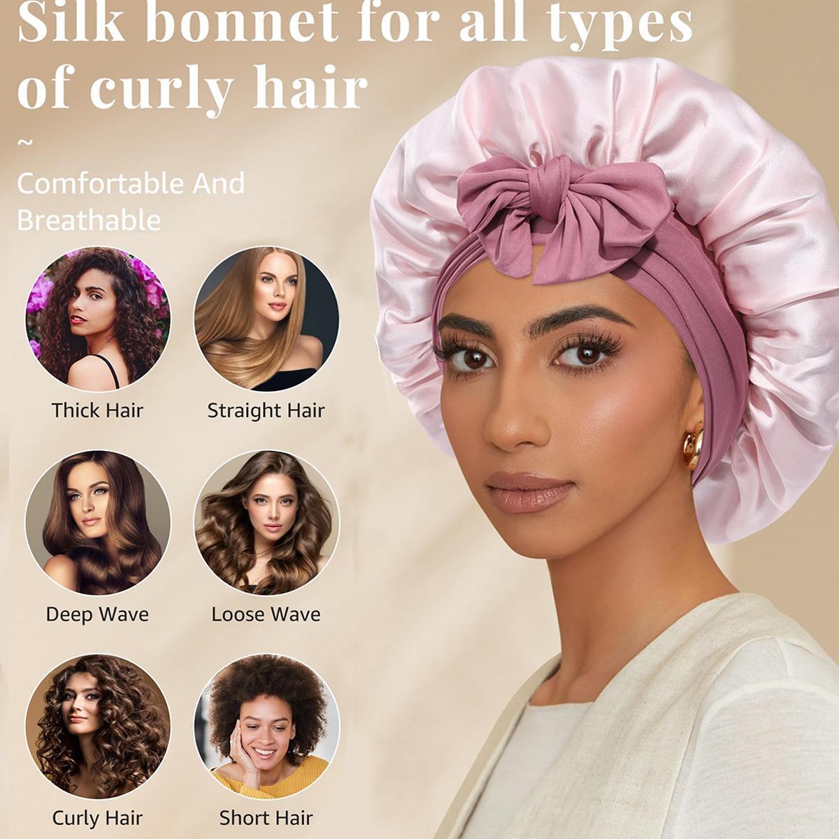 100% Mulberry Silk Bonnet for Sleeping Women Double Layer Hair Bonnet Natural Silk Sleep Cap with Elastic Tie Band Reversible Hair Bonnets for Hair Nightcap Gifts for Female
