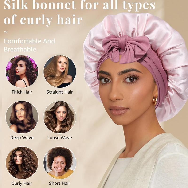 100% Mulberry Silk Bonnet for Sleeping Women Double Layer Hair Bonnet Natural Silk Sleep Cap with Elastic Tie Band Reversible Hair Bonnets for Hair Nightcap Gifts for Female